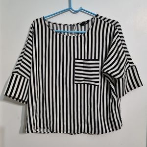 Express | white and black striped crop top